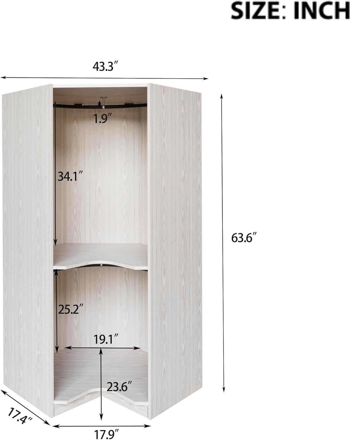 Corner Armoire Wardrobe Closet Cabinet with Hanging Rail, Freestanding Wooden ClosetCabinet for Bedroom,roperos para guardar ropa, 64" H, Natural