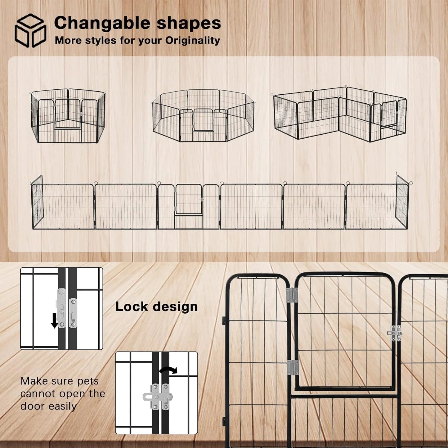 Bossin  Dog Playpen Dog Kennel Pen Cage Dog Fence Exercise Pen with Doors 8/16/24 Panel 24inch 24 inch 8 Panels - Curated Treasures Market