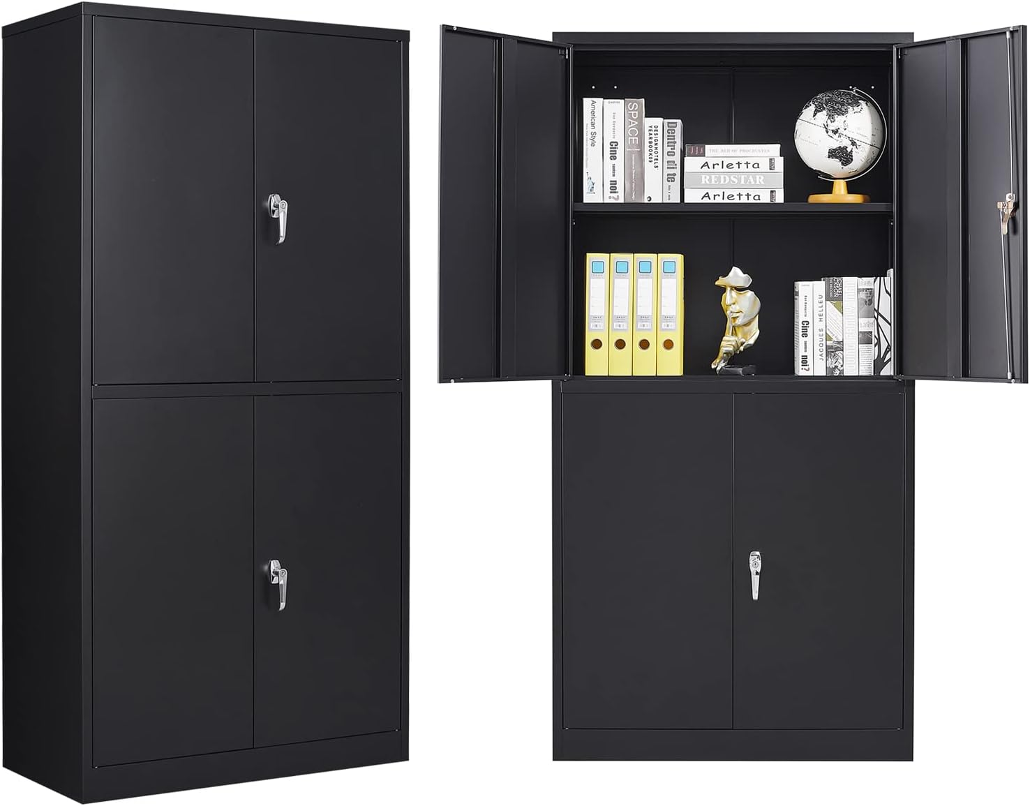 BYNSOE Metal Storage Cabinet 72” Steel Cabinets with Locking 4 Door and 2 Adjustable Shelves Steel Storage Cabinet for Home School Office Garage Requires Assembly (Black)