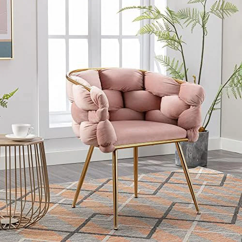 TJUNBOLIFE Velvet Accent Chair with Gold Legs - Stylish Cosmetic Chair for Desk  Living Room  or Bedroom - Silla de Acento or Silla Decorativa ()