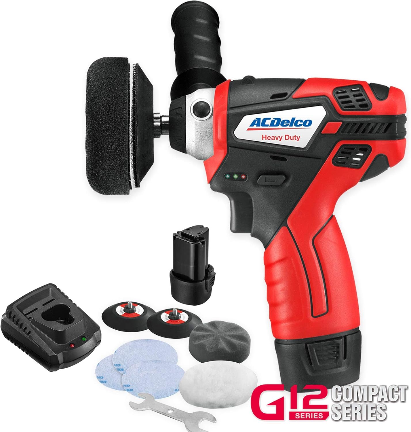 ACDelco G12 Series 12V Cordless 3" Mini Polisher Tool Set with 2 Li-ion Batteries, Charger, and Accessory Kit, ARS1212