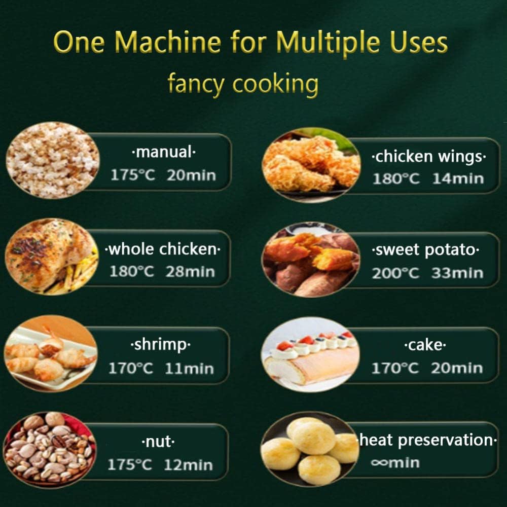 5. 4 Quart Air Fryer, Large Family Size Electric Hot Air Fryer Oven Oilless Cooker with 8 Presets, LCD Digital Touch Screen and Nonstick Detachable Basket, 2400W(Green)