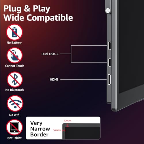 Portable Gaming Monitor 18.5 inch 1080P 100 Hz 120% sRGB USB-C HDMI Large Portable Monitor for Laptop MacBook Xbox PS4/5 Switch, Travel Monitor with Kickstand VESA Speakers
