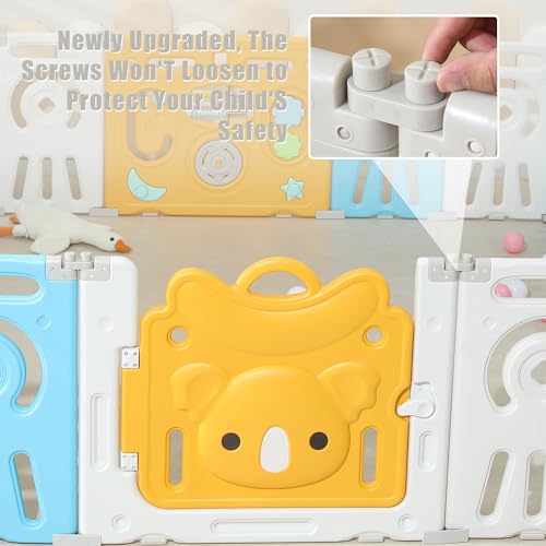 Baby Playpen, Foldable Koala Playpen for Babies and Toddlers,22 Panels Baby Play Pen Large Baby Play Yard, Koala Baby Play Yard, Portable Baby Fence, Baby Gate Playpen - Grey & White