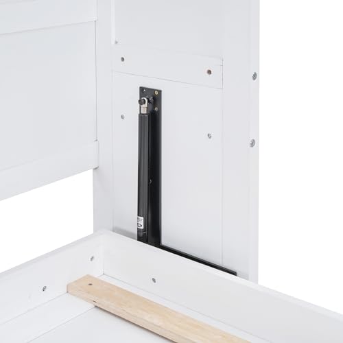Horizontal Murphy Bed Full Size Hidden Murphy Bed with Storage Cabinet, Foldable Wall Bed for Bedroom Living Room Guest Room, White