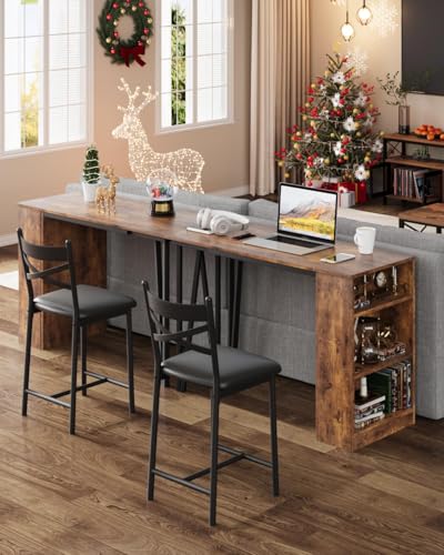 GAOMON 3 Piece Bar Table Set for 2, Bar Table and Chairs Set with with Flip Top Extension, Dining Table Set with Storage Shelves, Suitable for Small Space Kitchen Apartment, Grey