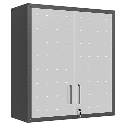 Metal Storage Cabinet with Wheels, Lockable Garage Cabinet with Doors and Shelves, Rolling Tool Storage, Assembly Required, Black