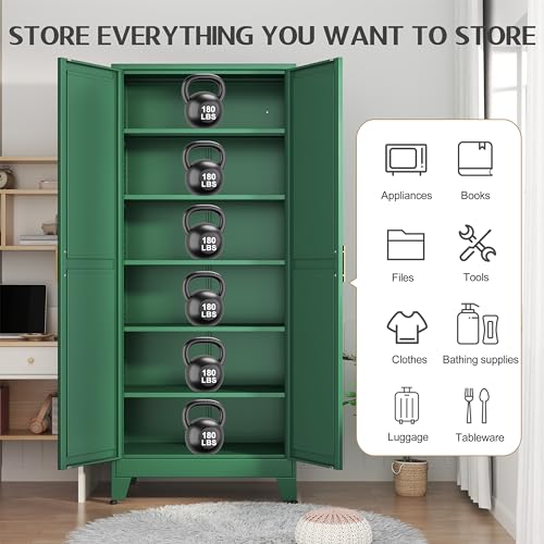 75.2" Tall Metal Pantry Cabinet, Storage Cabinets with 4 Door and 4 Adjustable Shelves, Black Kitchen Pantry Storage Cabinet, Freestanding Cupboard for Kitchen Dining Room Living Room Bathroom