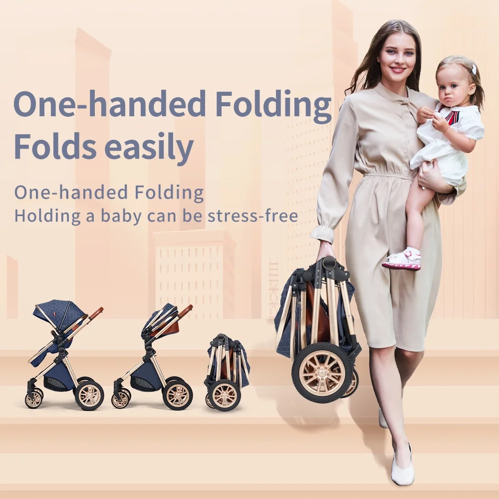 High Landscape Stroller Two-Way Push Newborn Convertible Stroller Bassinet for Infant, Gray - Curated Treasures Market