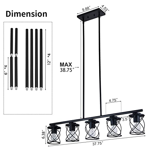 Kitchen Island Light, 4-Light Dining Room Lighting Fixtures Hanging, Farmhouse Linear Pendant Light for Kitchen Island Table Living Room with Adjustable Rods, Brushed Nickel