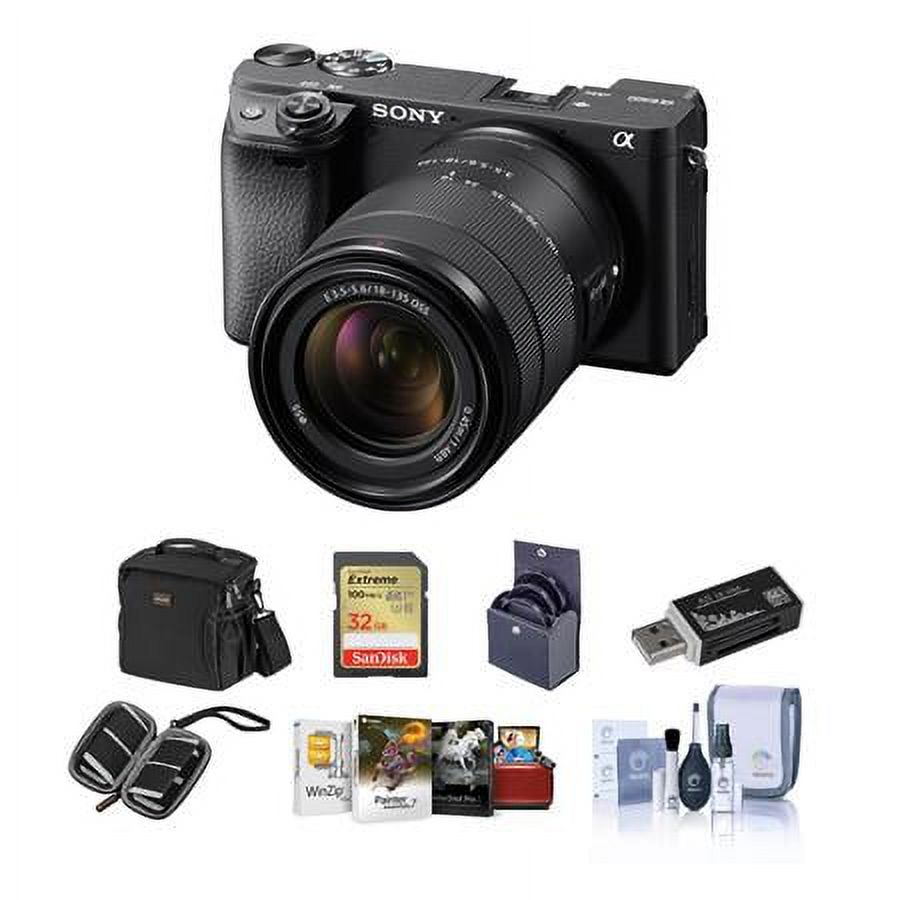 Alpha a6400 Mirrorless Digital Camera with 18-135mm f/3.5-5.6 OSS Lens - Bundle With Camera Case, 32GB SDHC Card, 55mm Filter Kit, Cleaning Kit, Card Reader, Memory Wallet, Mac Software Pack
