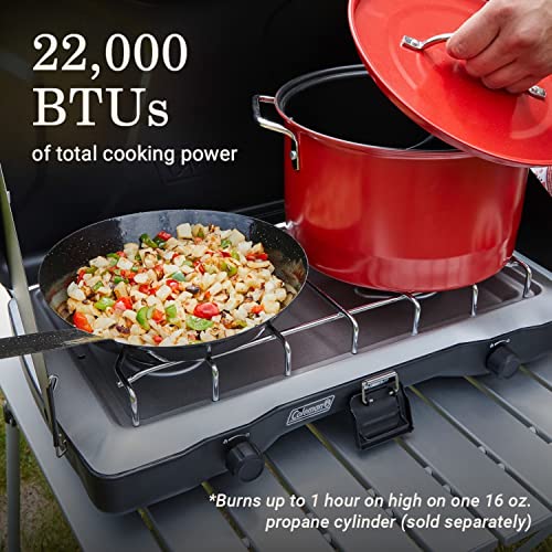 Coleman Triton 2-Burner Propane Stove, Portable Camping Cooktop with 2 Adjustable Burners & Wind Guards, 22,000 BTUs of Power