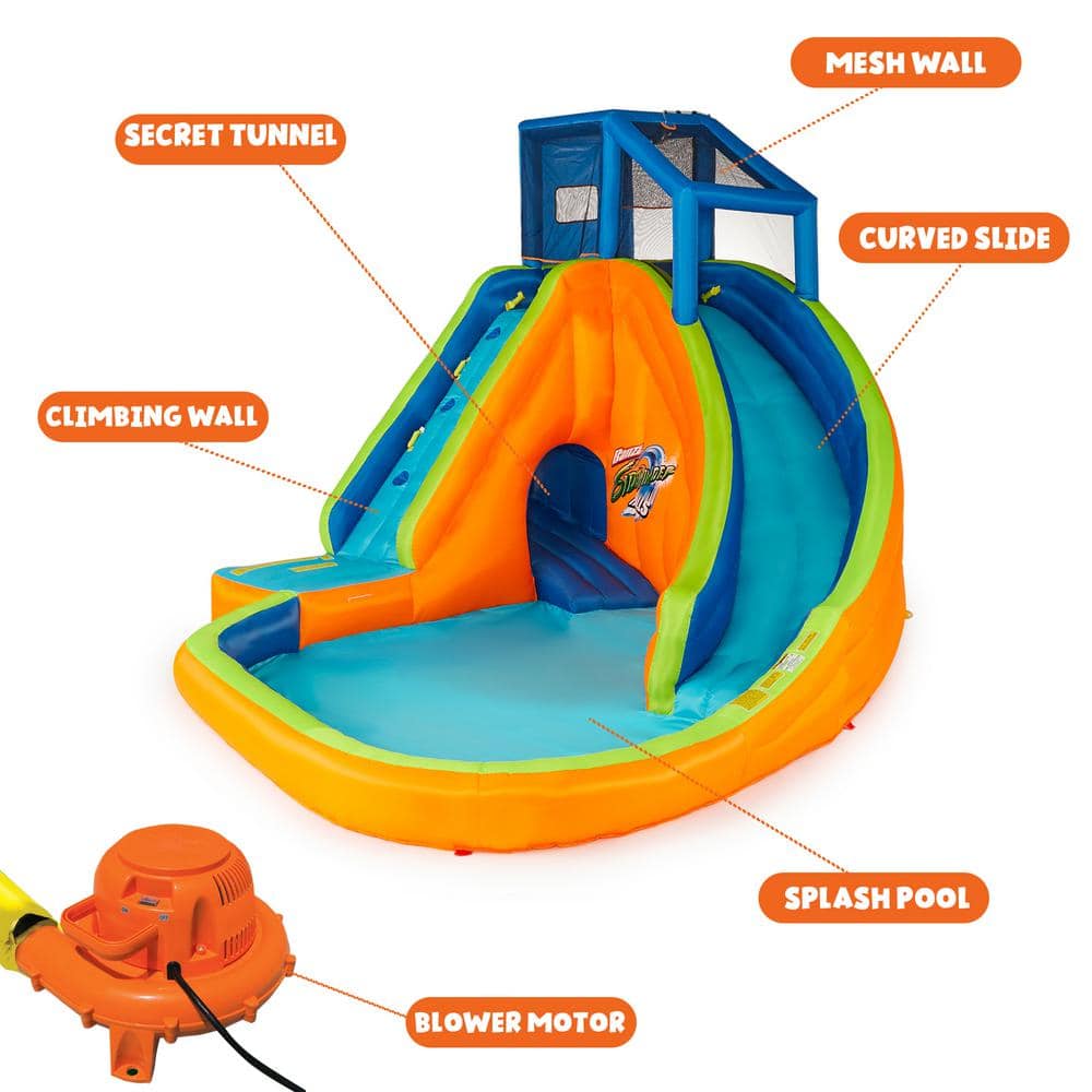 BANZA Multi Polyester Sidewinder Falls Inflatable Water Park Play Pool with Slides and Blower