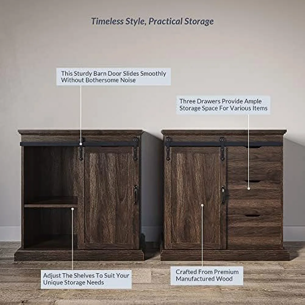 JDZHAPPYLIFE Sideboard Buffet Cabinet with  Console Table Coffee   Cabinet with 1 Sliding Barn Door and 3 Drawers for Living Room Kitchen Dinning Room  Dark Walnut-31.5" L x15.7 Wx31. - Curated Treasures Market