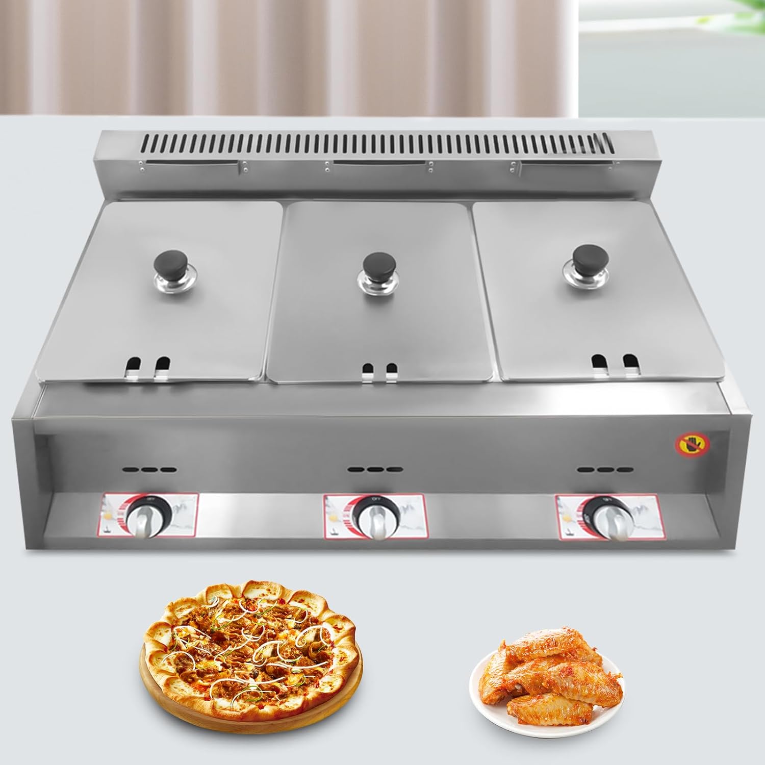 LPG Gas Deep Fryer, Propane LPG Commercial Countertop Deep Fryer Machine, 3x6L Stainless Steel Gas Food Warmer For French Fries Restaurant Home Kitchen