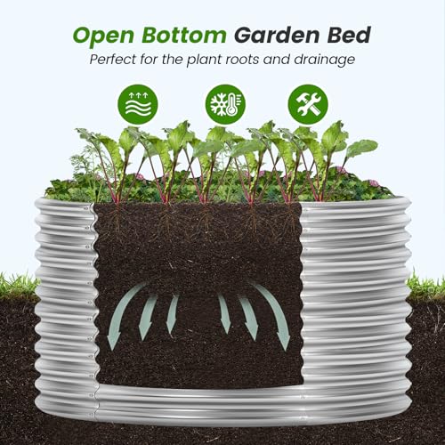 Land Guard 8x4x3ft Oval Galvanized Raised Garden Beds, Large-Capacity Metal Planter Box Outdoor, Durable Deep Raised Garden Bed 3ft Tall, Raised Beds for Gardening Vegetables, Cream Yellow