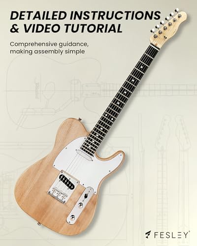 Fesley DIY LP Style Electric Guitar with Mahogany Wood Body/Neck, 6 String, Techwood Fretboard, H-H Pickups, Flamed Maple Veneer Top, Build Your Own Guitar Kit - Natural