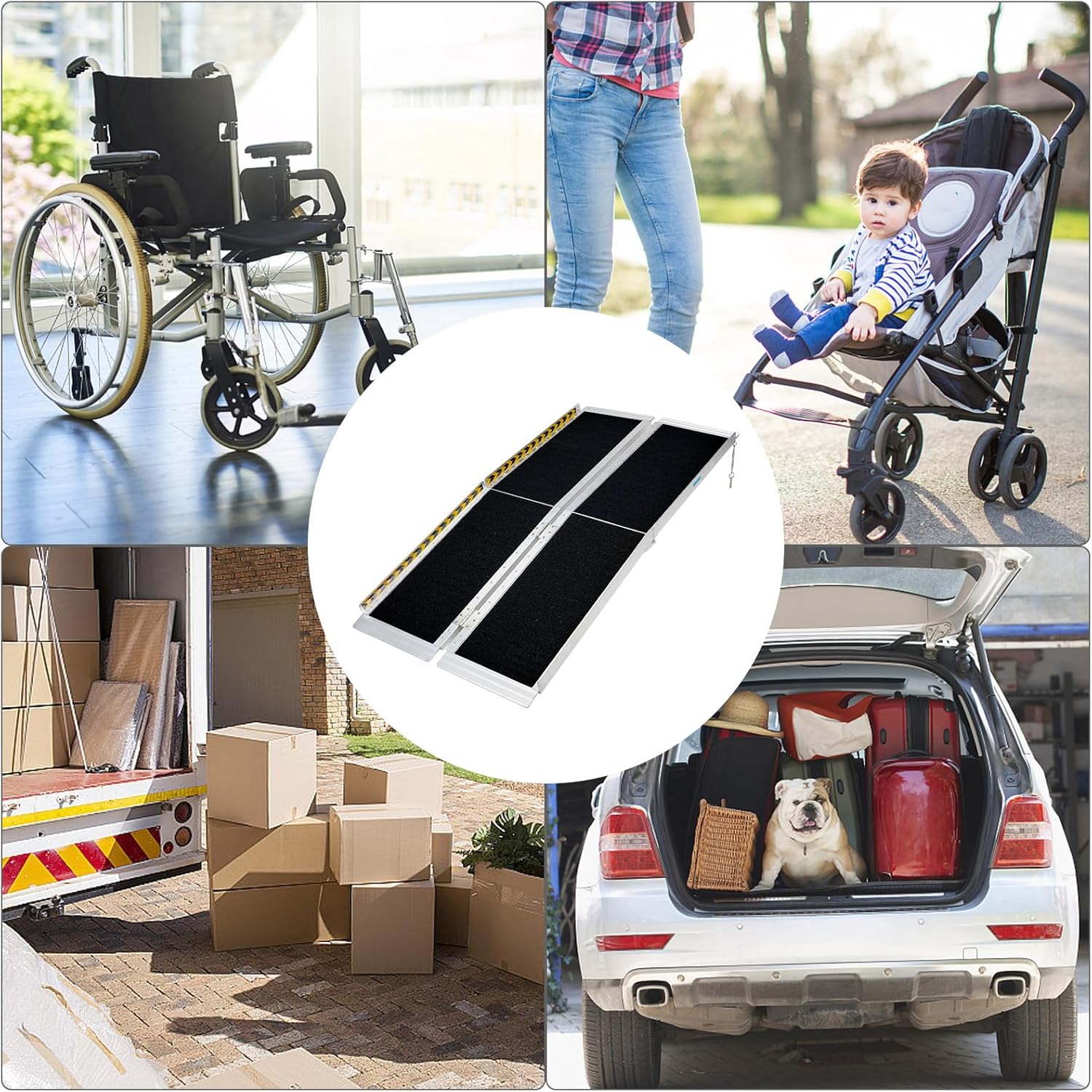 AutoForever Portable Wheelchair Ramp 5FT Non-Slip Aluminum Folding Handicap Ramp Door Threshold Wheelchair Ramps for Home Wheel Chair Ramp for Home Steps, Scooter Ramp for Car Doorways Curbs Stairs