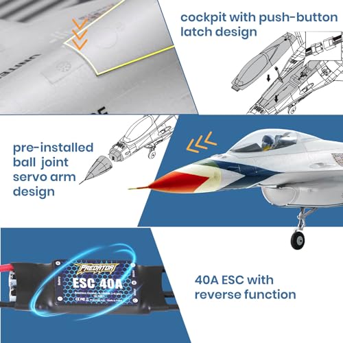 Fms Rc Planes for Adults EDF Jet Remote Control Airplane Fighting Falcon 64mm F16 Battlefield Gray 6 Channel Hobby Rc Airplanes PNP (No Radio, Battery, Charger)