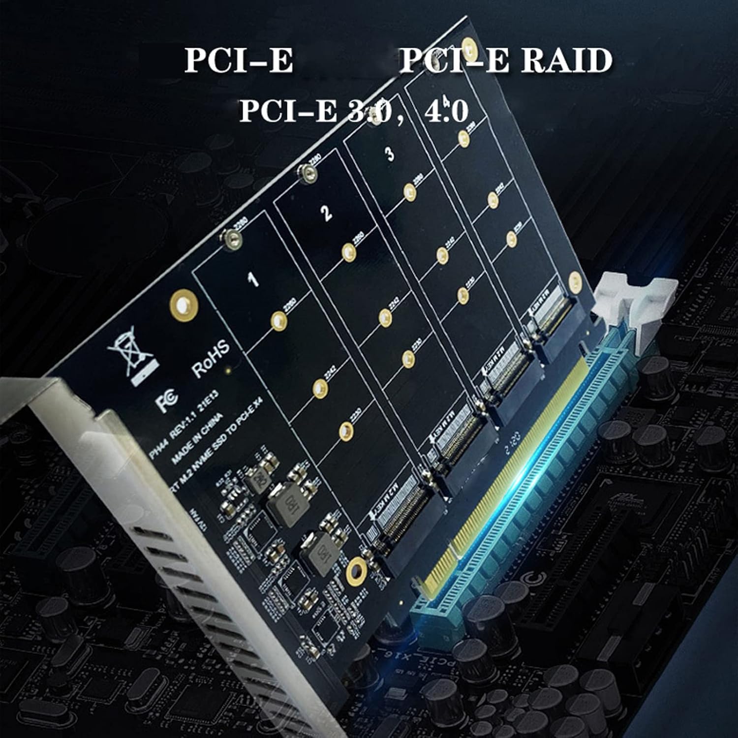 Gegong 4 Port NVMe to PCI-e Host Controller Expansion Card, Support 2230 2242 2260 2280?M.2 NVME to PCIe X16 Adapter, M Key Hard Drive Converter Reader Expansion Card Pack of 2