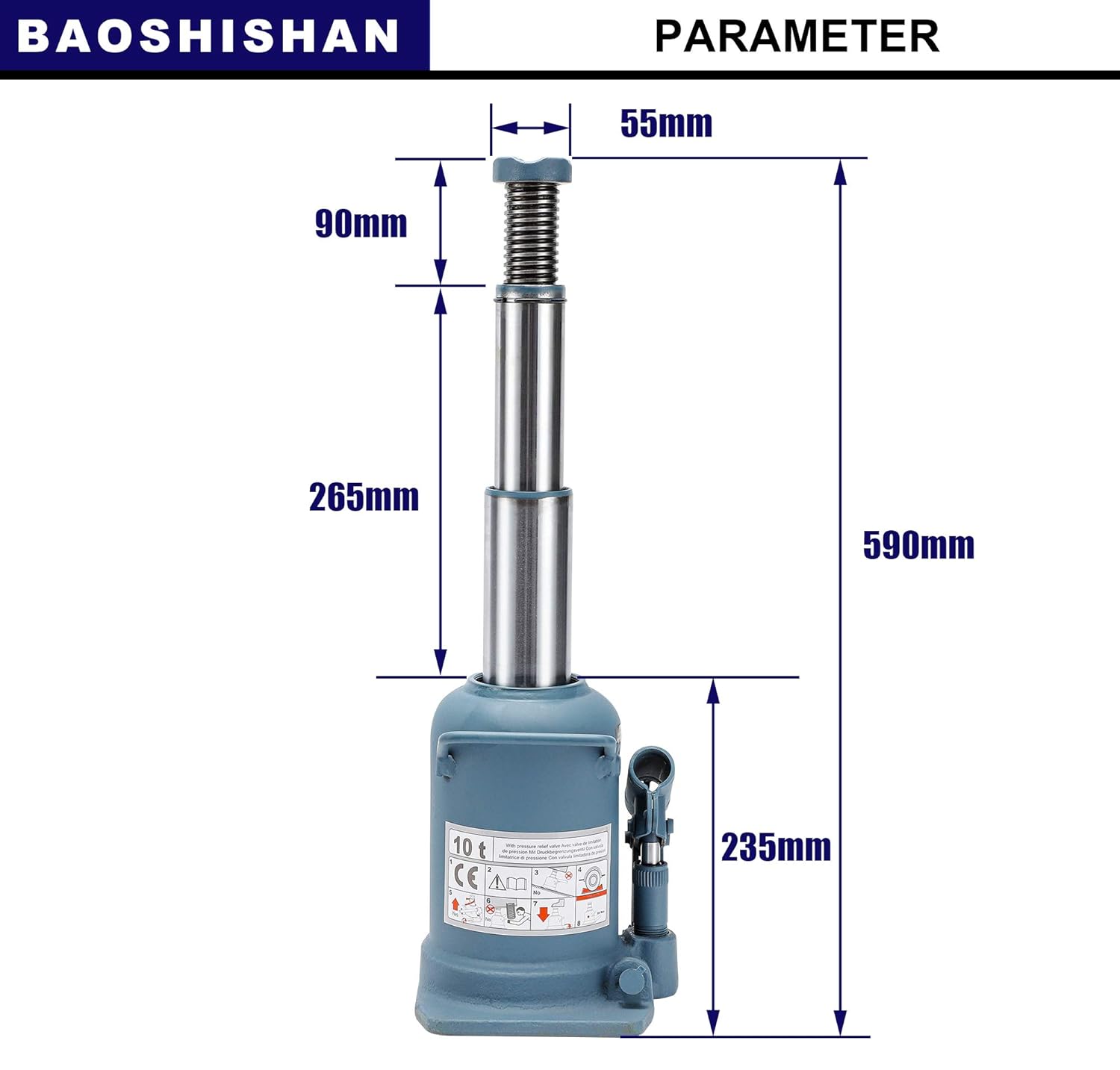 BAOSHISHAN 12 Ton High Lift Bottle Jack 9.25" to 23.23" Lifting Range Heavy Duty Double Ram Hydraulic Truck Jack