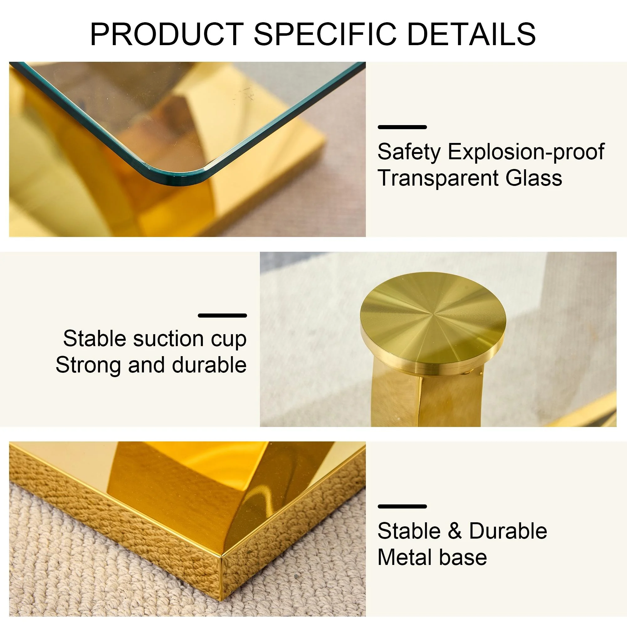 Sumdeal 63" Glass Dining Table Set for 6,Modern Dining Room Table Set for 6, Kitchen Table and PU Leather Chairs Set for 6, Dinner Table with Rectangle Tempered Glass Top and Chrome Golden Base