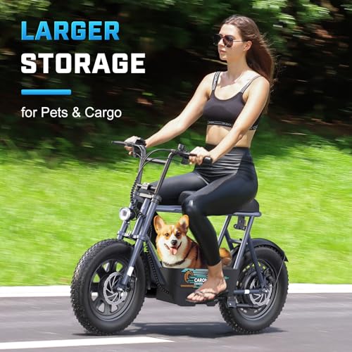 Caroma Peak 800W/1200W Electric Scooter with Seat, 16" All Terrain Fat Tire Electric Dirt Bike, Max 25/30Miles Ranges, Top Speed 20Mph, Electric Motorcycle Bicycle with Basket for Pets & Cargo