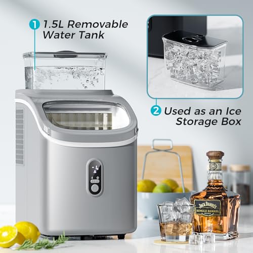 Kismile Ice Maker Countertop, Portable Ice Cube Maker Machine with 1.5L Detachable Water Tank, 33Lbs/Day, 16Pcs/5Mins, 24H Timer, Self-Cleaning Ice Maker, Ice Machine Maker for Home,Office,Party
