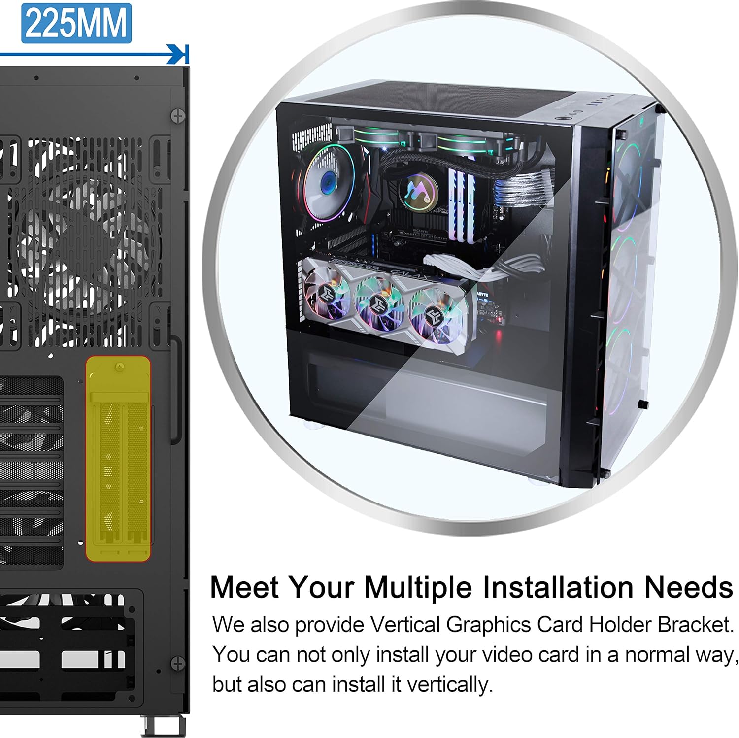 MUSETEX USB 3.0 Ports & 6 PCS 120mm LED ARGB Fans Pre-Installed ATX Mid Tower Computer Gaming Case with Remote Control Tempered Glass (BX6-MN6)