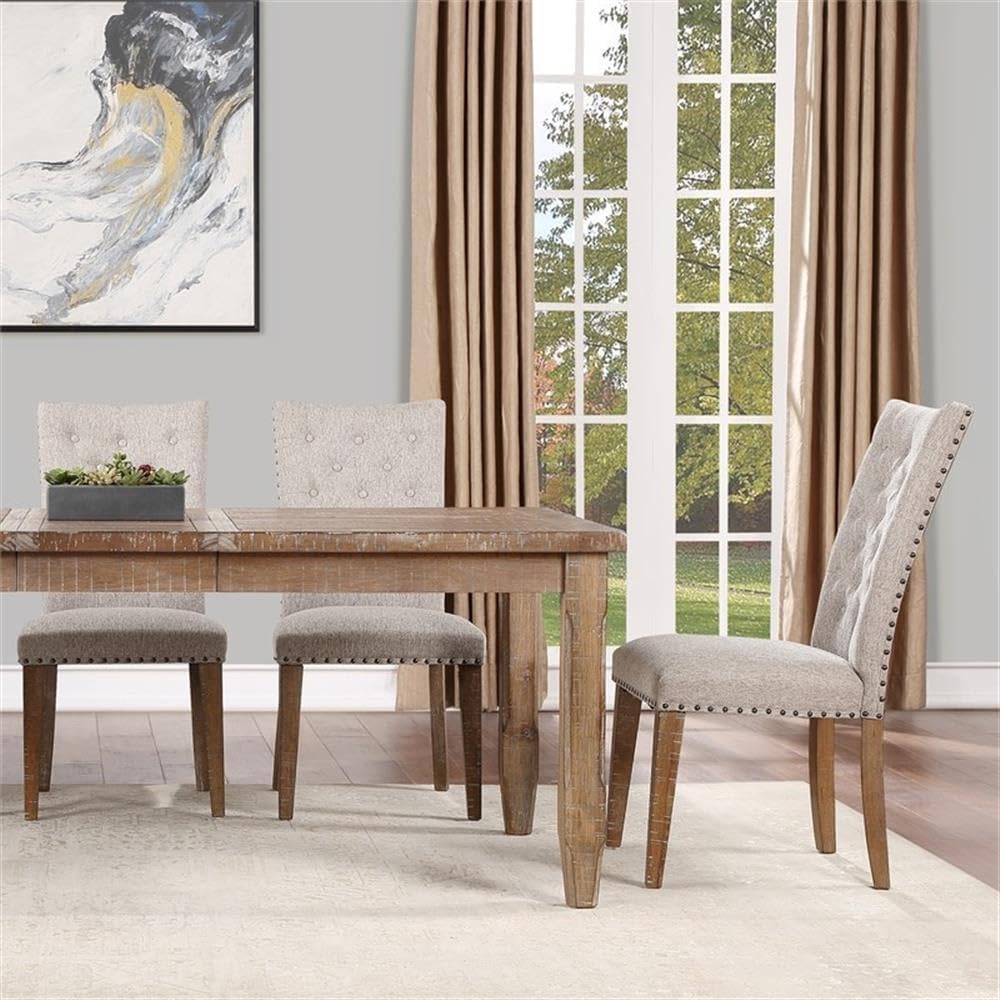 BOWERY HILL Light Brown Distressed Wood Extendable Dining Table