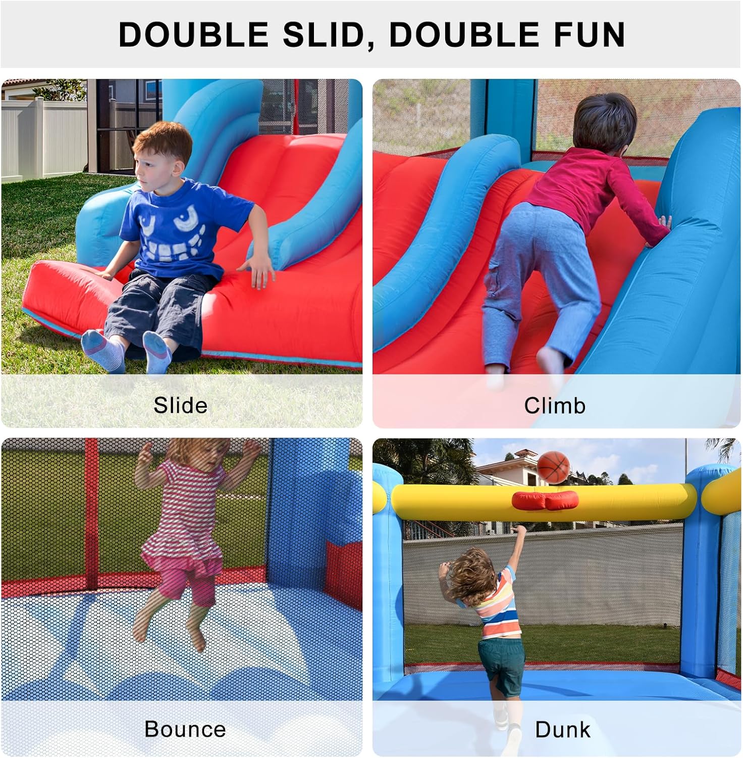 Valwix Bounce House, Inflatable Bouncer with Blower for Kids 3-10, Indoor Outdoor Bouncy Castle Double Slide, Large Bounce Area w/Basketball Hoop, 300 LBS Capacity