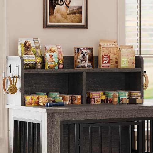 IRONCK Extra Large Dog Crate Furniture, 43.3 inches Wooden Dog Crate with Storage and 4 Hooks, Heavy Duty Pet Crate for Large Dog, Decorative Pet Cage for Indoor (30" L x 43.3" W x 41.1" H)
