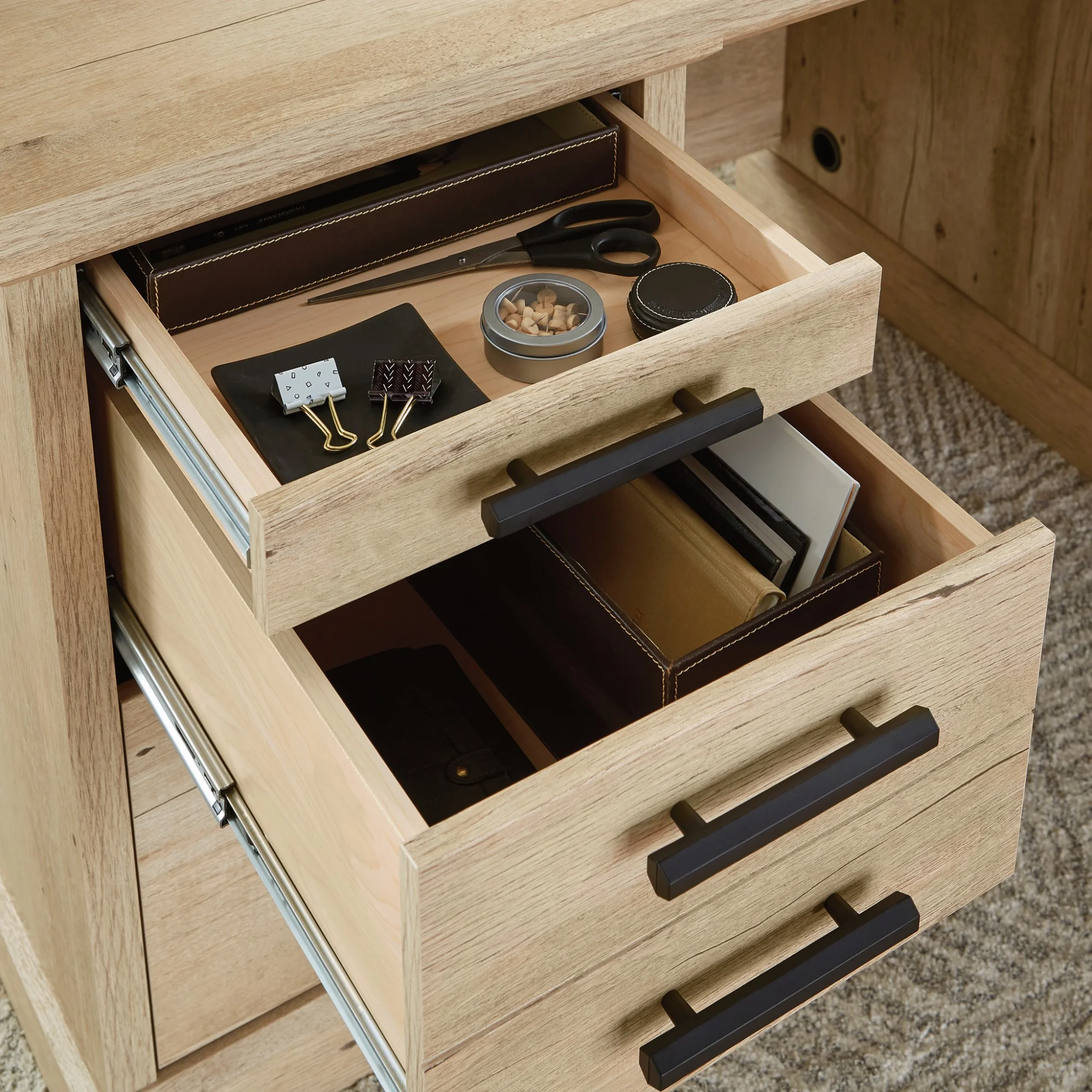 Sauder Mason Peak 60" Engineered Wood Double Pedestal Desk in Prime Oak