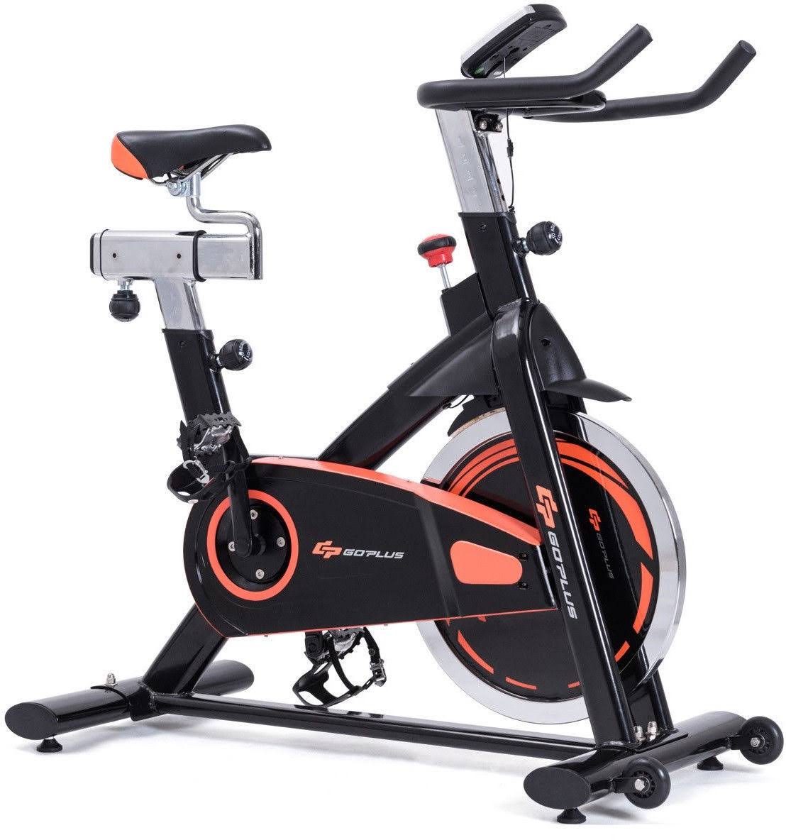 Gymax Indoor Cycling Bike Exercise Cycle Trainer Fitness Cardio Workout LCD Display, Black