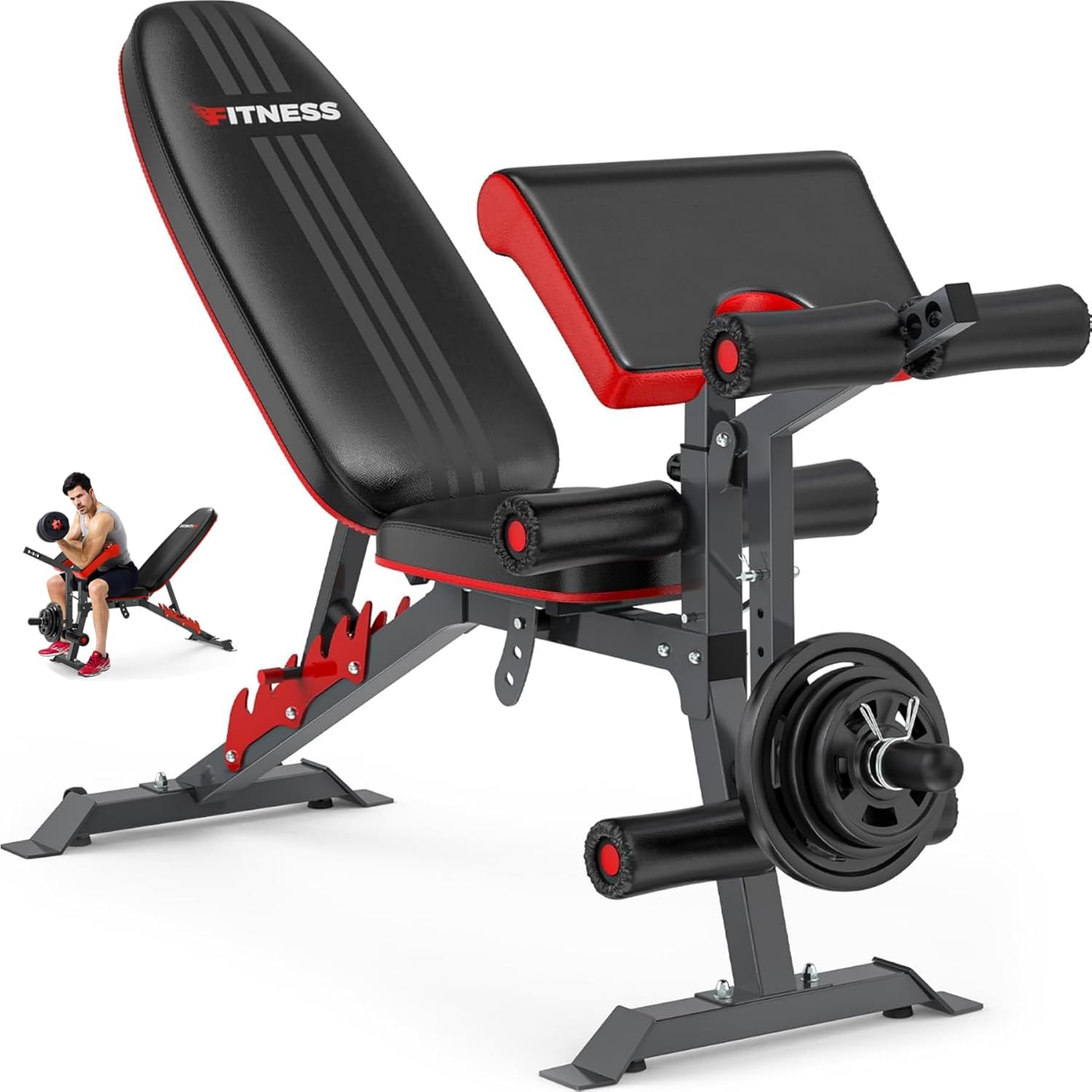 Weight Bench Press, Adjustable Workout Bench with Leg Extension and Preacher Pad, 880LBS Capacity Multi-function Weight Bench for Home Gym, Flat Incline Decline Benchs for Full Body Workout Home Strength Training (Updated)