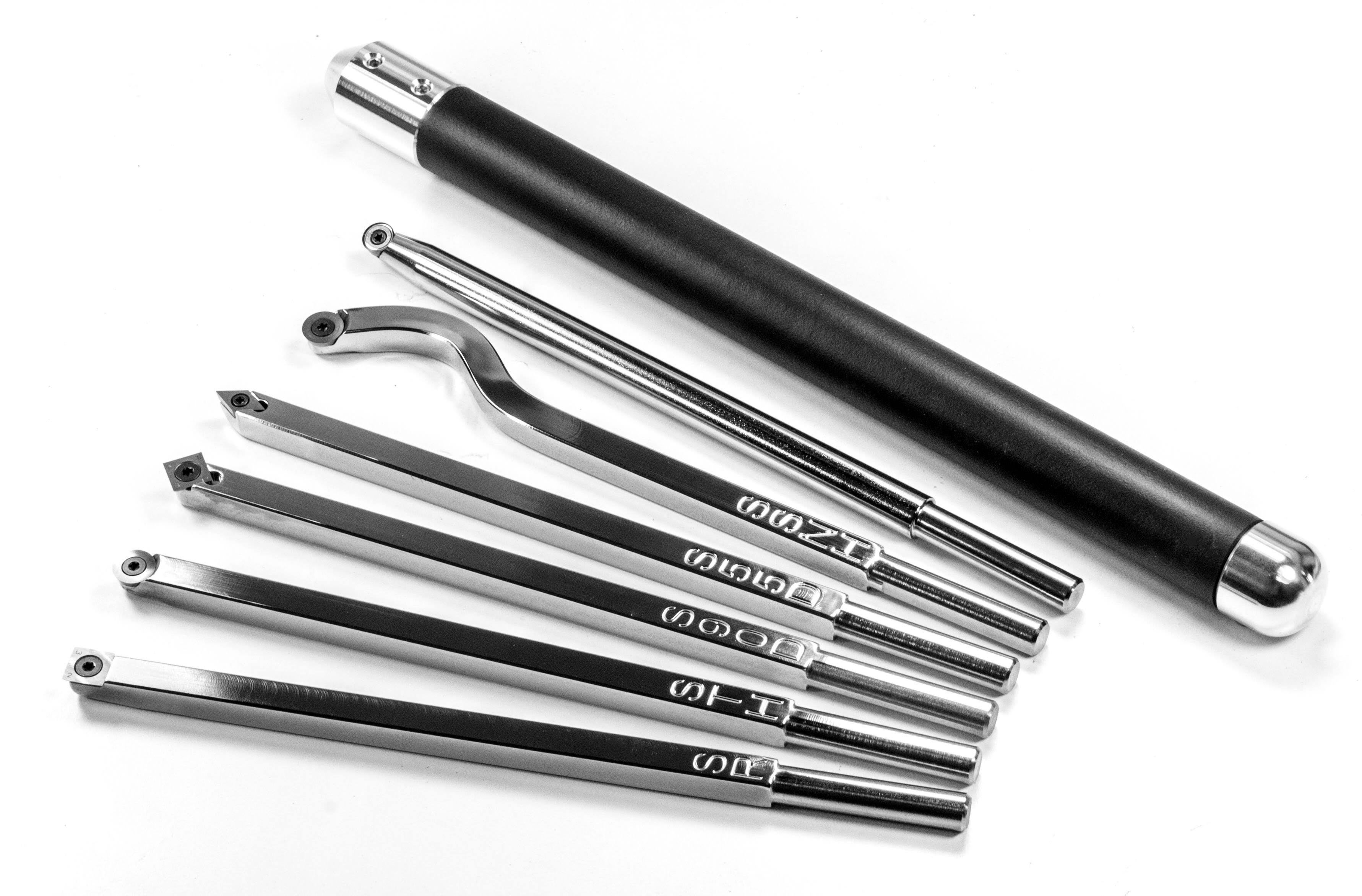 6 Tool Set of Carbide Wood Lathe Tools Plus Interchangeable Foam Grip Handle, Size: 4, with 3 Handles