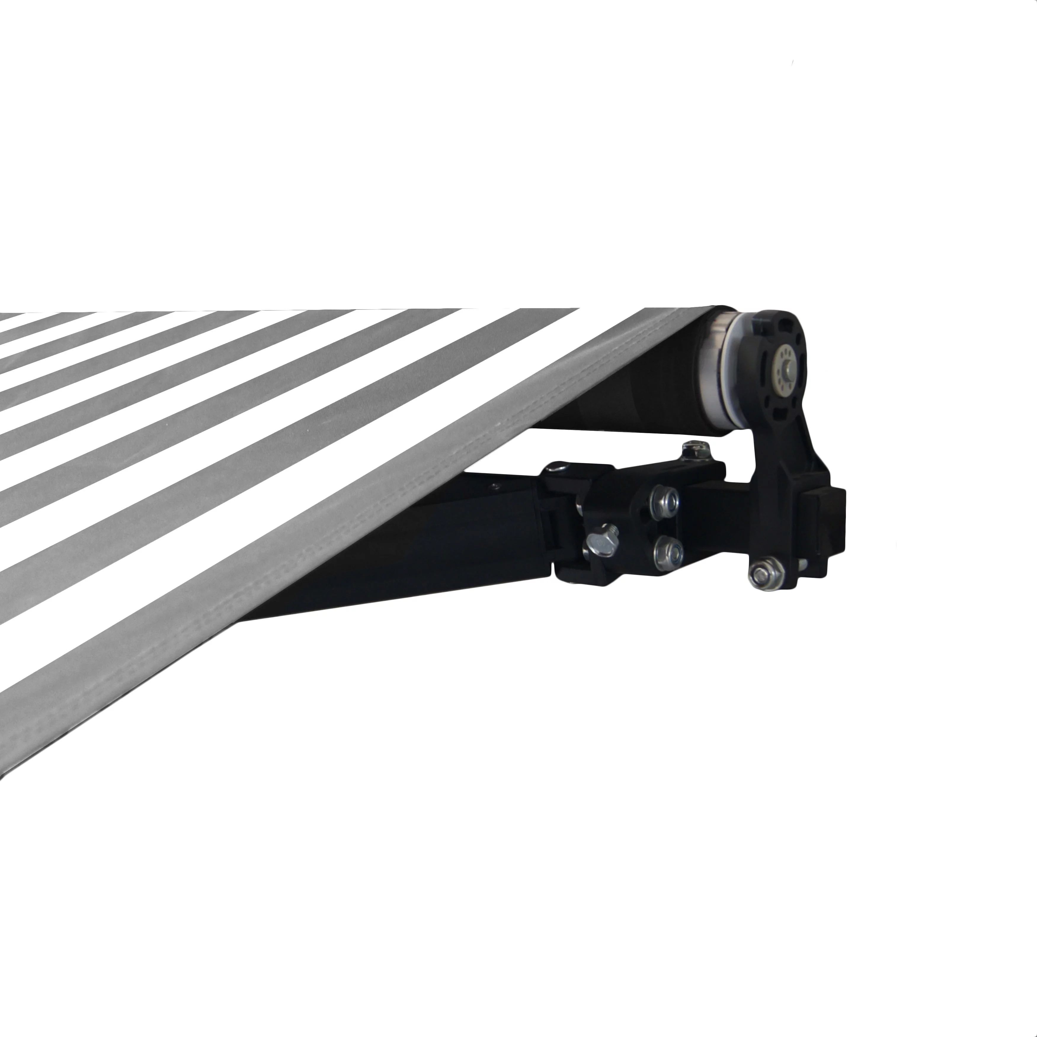 ALEKO 20' x 10' Retractable Motorized Black Frame Patio Awning, Gray and White Striped Color