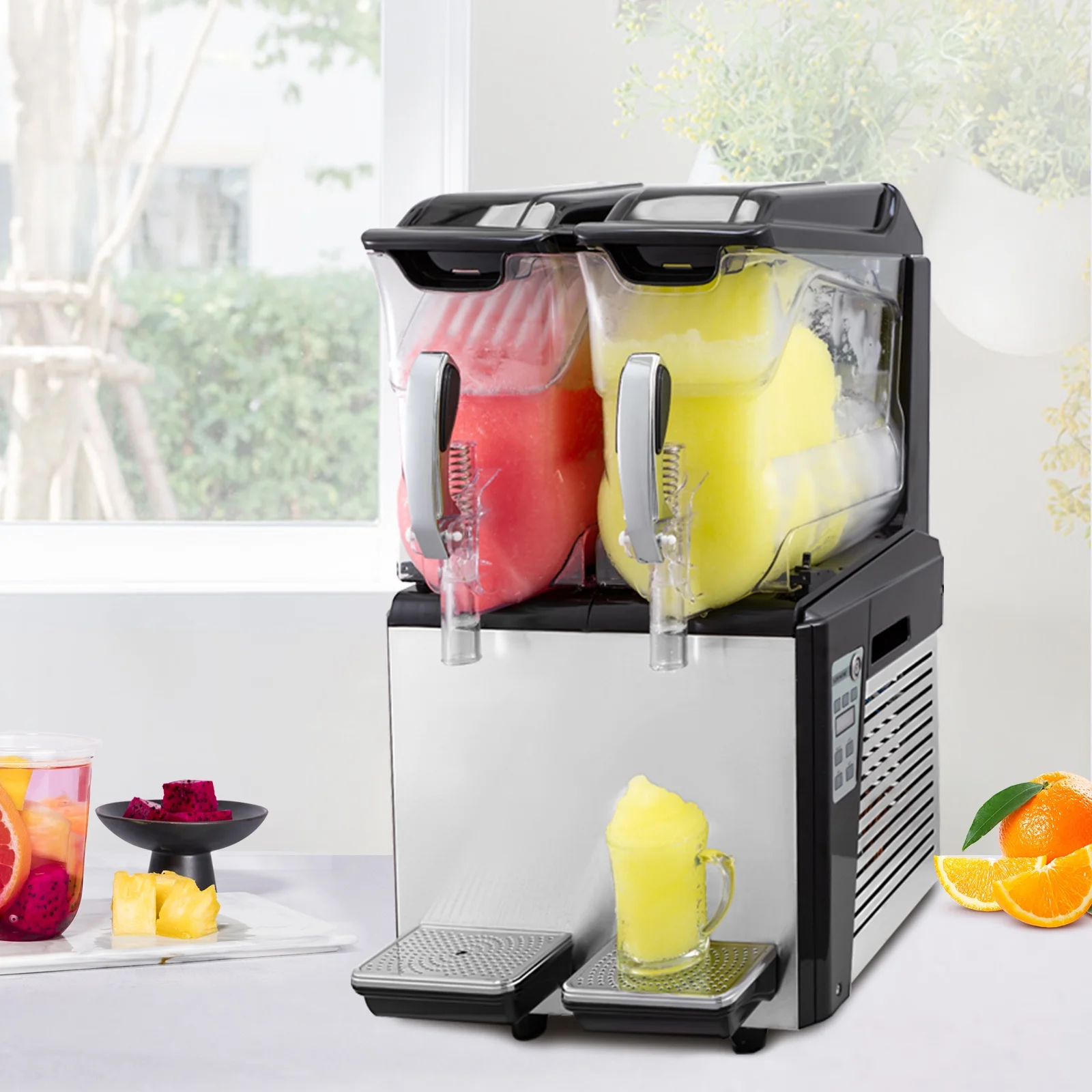 BENTISM Commercial Slushy Machine, 2 x 10 L Commercial Margarita Machine, 900W Black  Frozen Drink Maker, Temperature Slush 24.8°F to 28.4°F Slushie Machine, Black - Curated Treasures Market