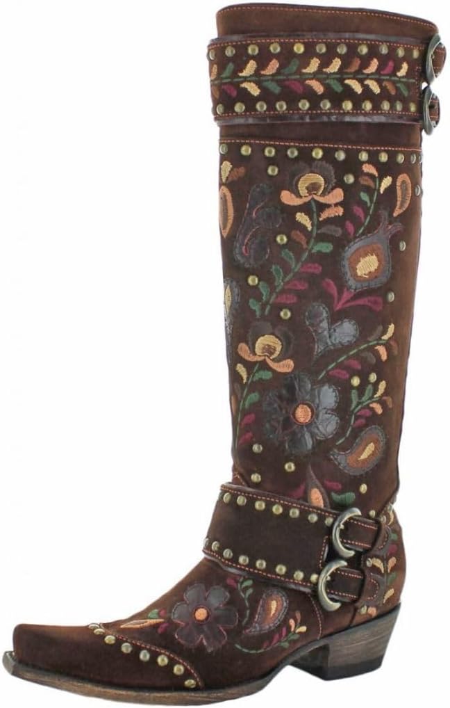 Old Gringo Double D Ranch Travelers and Traders Floral Embroidered Boots Size 7, Brown