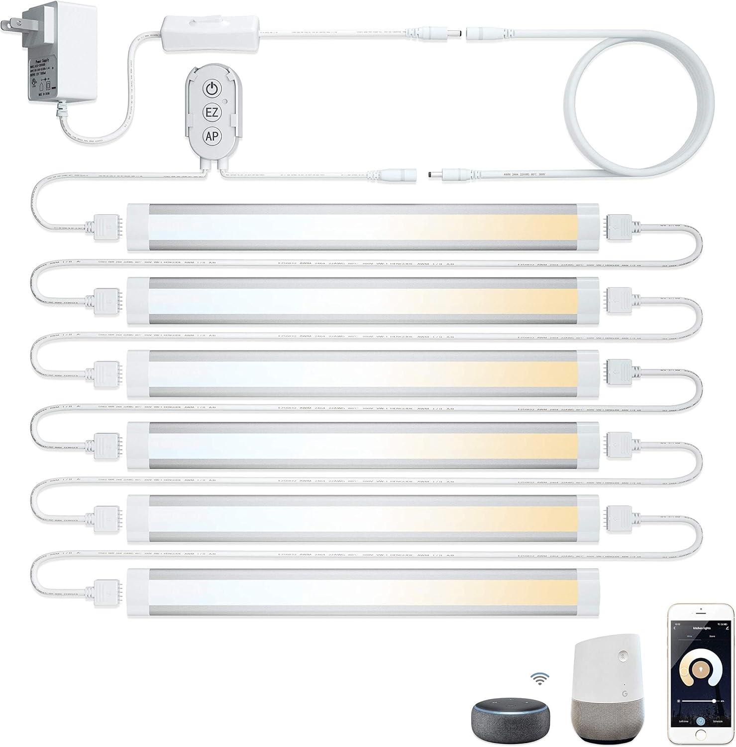 Smart Under Cabinet Lights Work with Alexa Echo, Google ,Siri, LED Light for Kitchen Shelf Counter Lighting with App, Voice Activated Dimmable and Linkable Warm to Cool White (3 Lights Bar Kit)