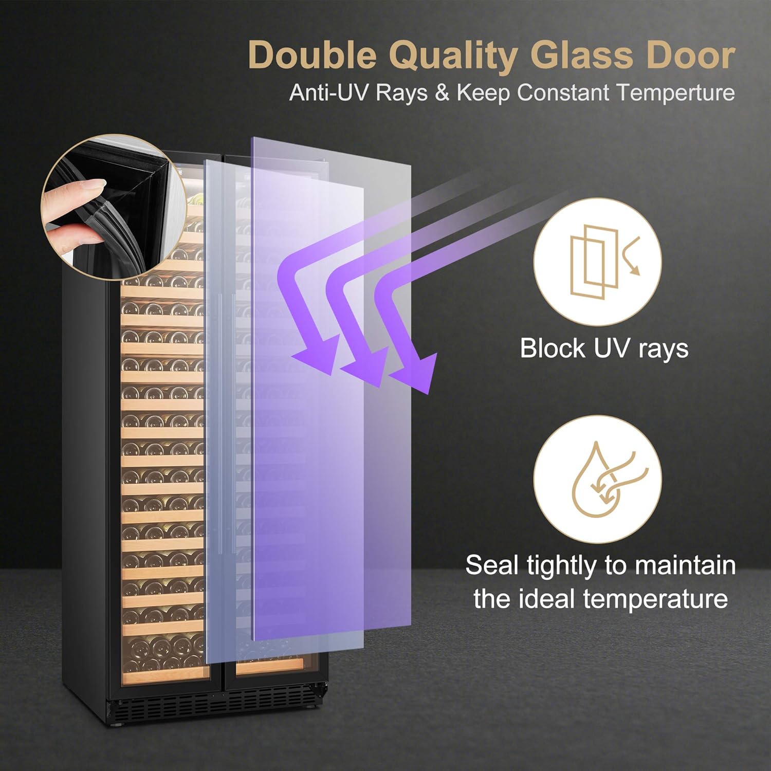 Wine Cooler Refrigerator 257 Bottle Wine Cellar with Glass French-Door, 32 Inch Wide