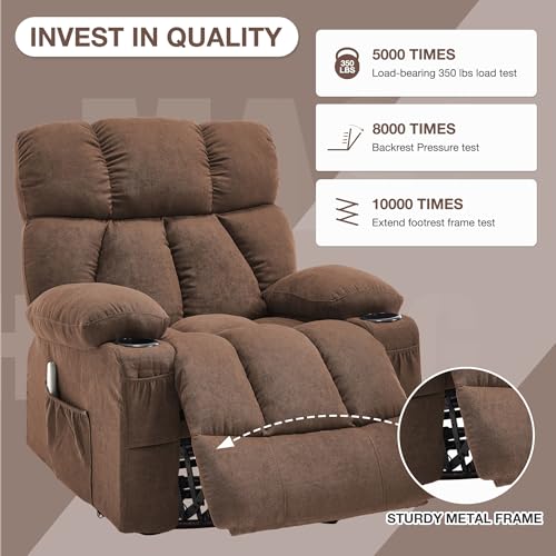 Massage Rocker Recliner Chair with Heat and Vibration Ergonomic Rocking Lounge Chair for Living Room Comfy Overstuffed Recliner with 4 Side Pockets,2 Cup Holders, USB Charge Port, Grey