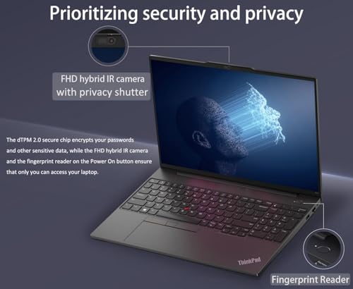 Lenovo ThinkPad E16 Business Laptop (16" FHD+, AMD Ryzen 5 7530U (> i7-1165G7), 16GB RAM, 512GB SSD) Fingerprint, Backlit, 1080p Webcam, IST Hub, Wi-Fi 6, Ethernet, Win 11 Pro w/AI Copilot, Black
