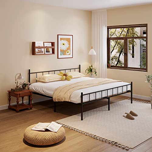 14 Inch California King Size Metal Platform Bed Frame with Headboard,Mattress Foundation,Steel Slat Support,Under Bed Storage,No Box Spring Needed,California King Bed Frame,Black…