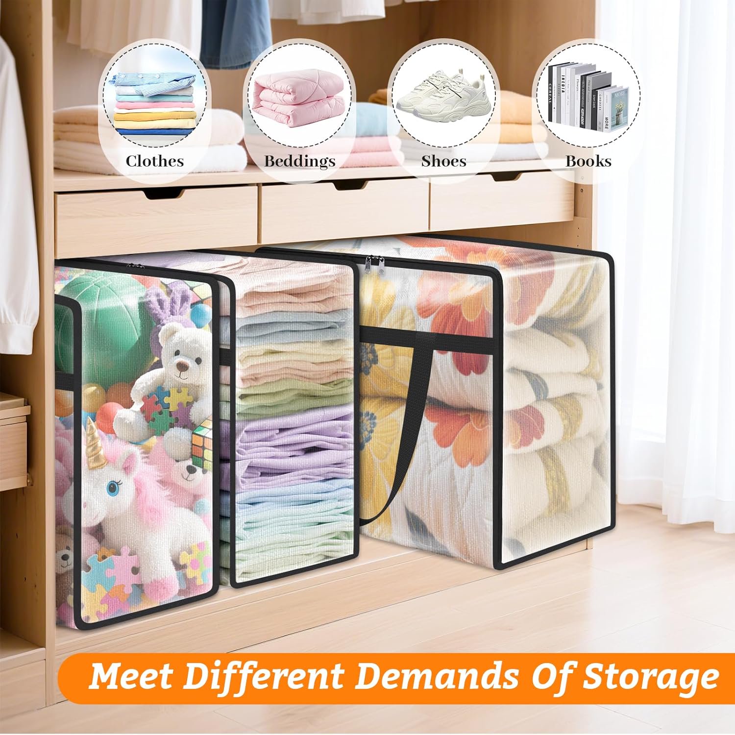 8 Pack Clear Clothes Storage Bags, Moving Bags, Foldable Blanket Storage Under Bed Storage Containers with Sturdy Zipper and Handle for Clothing, Comforter, Bedding, Sheet (90L)