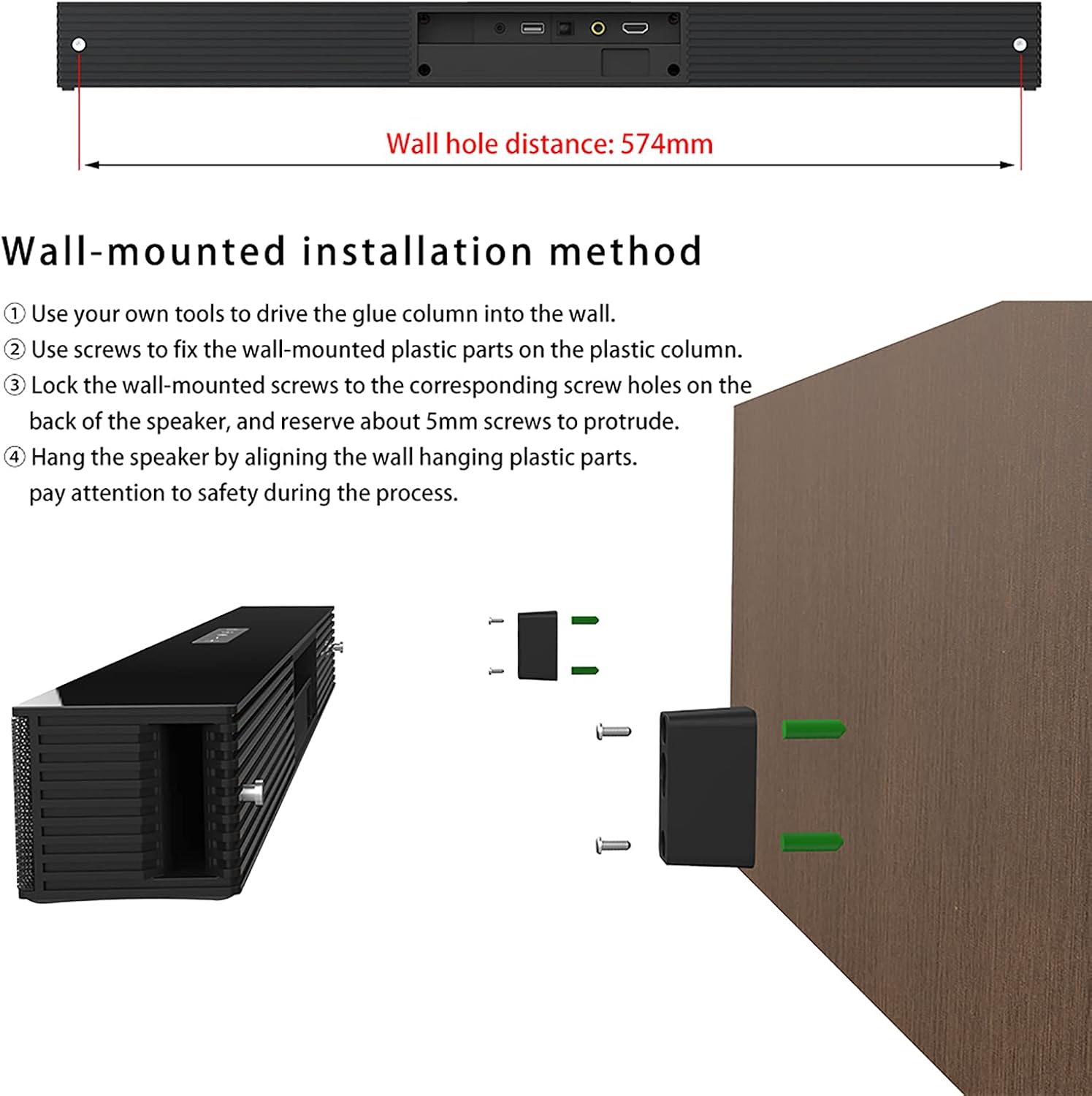 Soundbar for TV with Built-in Subwoofer - Home Theater Surround Sound Speaker System, Sound Bar with Bluetooth 5.0, Support HDMI, USB, Optical, AUX Connection, Wall Mountable