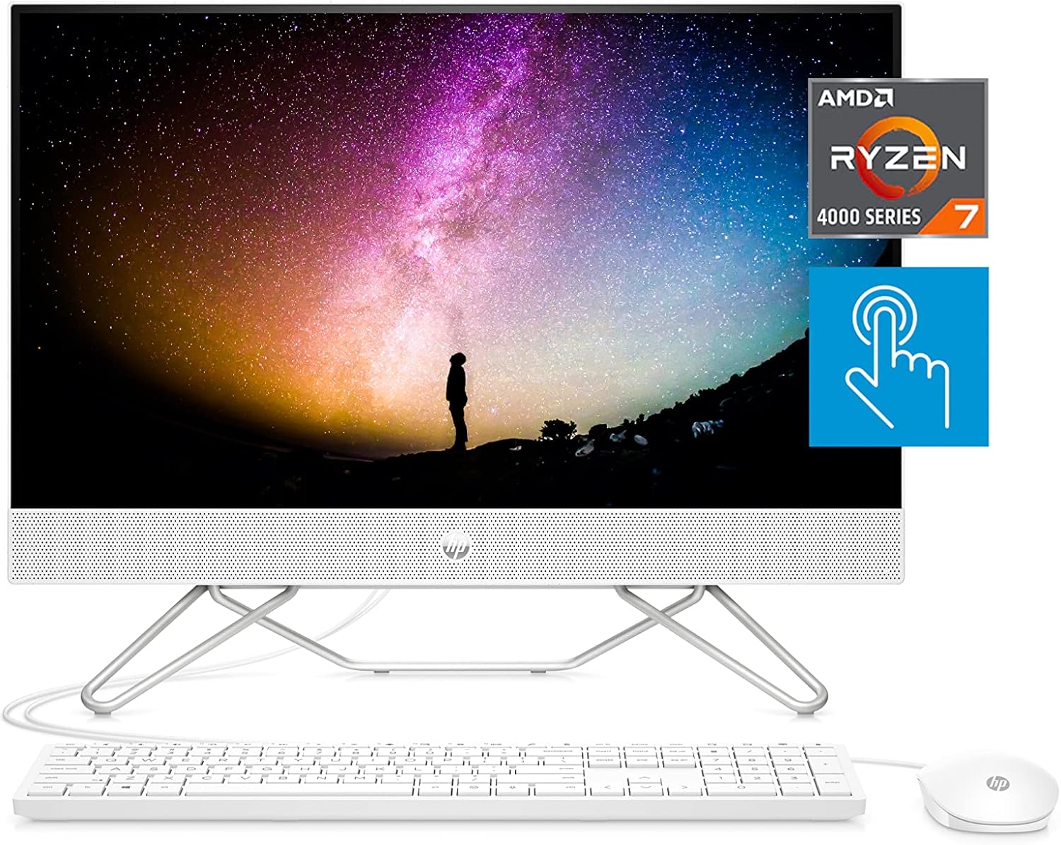 HP 24" All-in-One Desktop, AMD Ryzen 7 5700U, 16 GB, 256 GB SSD & 1 TB Hard Drive, Full HD IPS Touchscreen, Windows 11 Home, 4 USB Ports, Privacy Camera, Dual Mics, Keyboard & Mouse (24-cb0090, 2021)