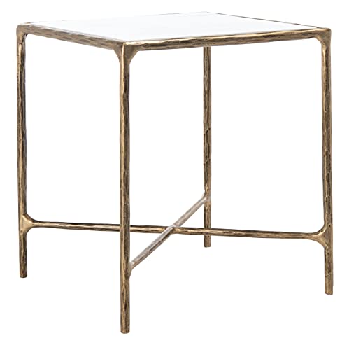 SAFAVIEH Couture Home Collection Jessa Brass Metal/Tempered Glass Top Square End Table (Fully Assembled) SFV9503A