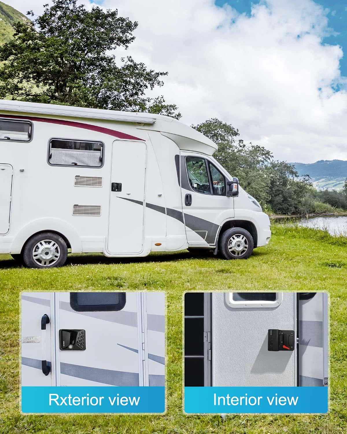Kohree RV Lock Keyless Entry Backlit Keypad, Waterproof Control Door Lock Latch Handle with Knob Deadbolt, via Phone App/Remote Key/Password, for Travel Trailer Camper