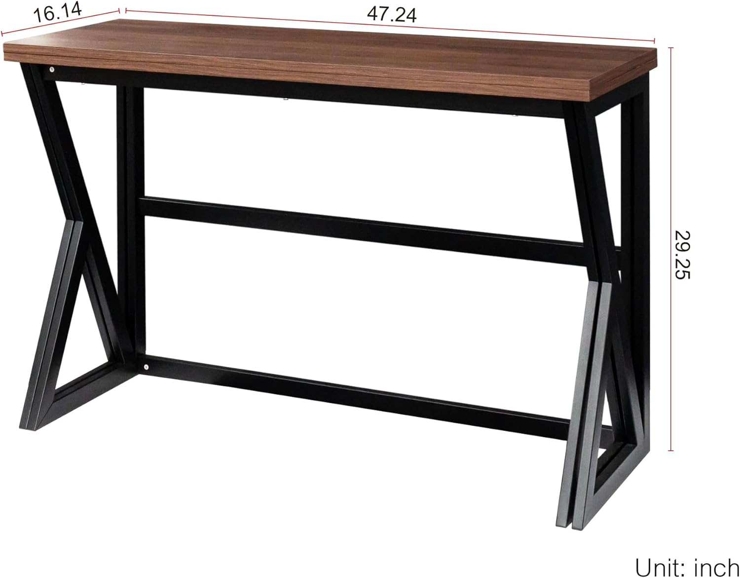 Extendable Drop Leaf High Table, Wood Folding Dining Desk for Living Room, Kitchen Farmhouse Space Saving Kitchen&Table, Walnut Brown